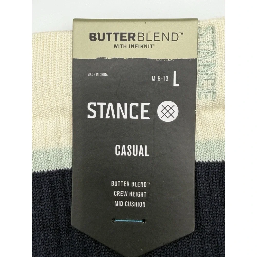 Stance Striped Delight Crew Socks Canvas Butter Blend Infiknit Mens Large NWT